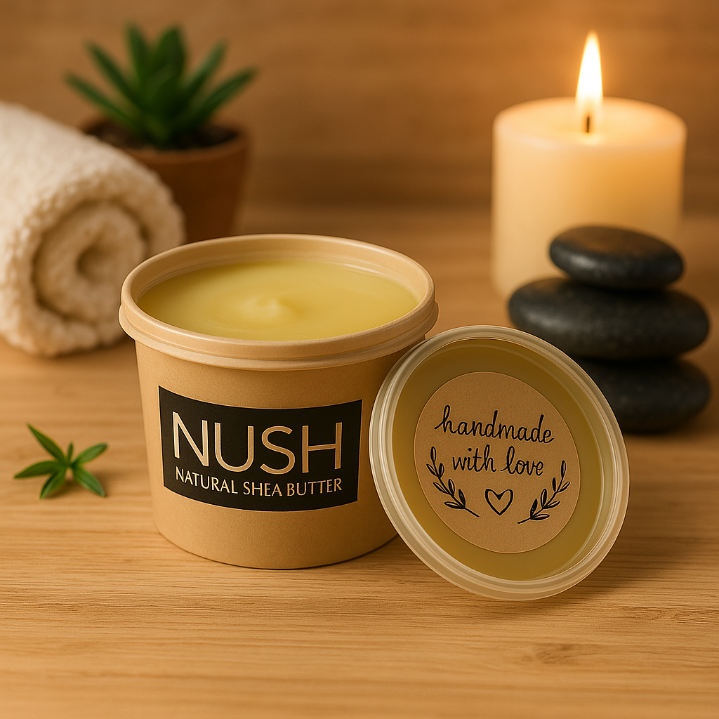 NUSH REFILL 1, natural and organic Shea Butter from Burkina-Faso, in Kraft paper disposable jar, 200 grs