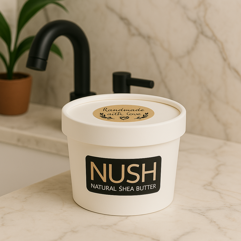 NUSH REFILL 2, natural and organic Shea Butter from Burkina-Faso, in disposable white paper jar, 200 grs