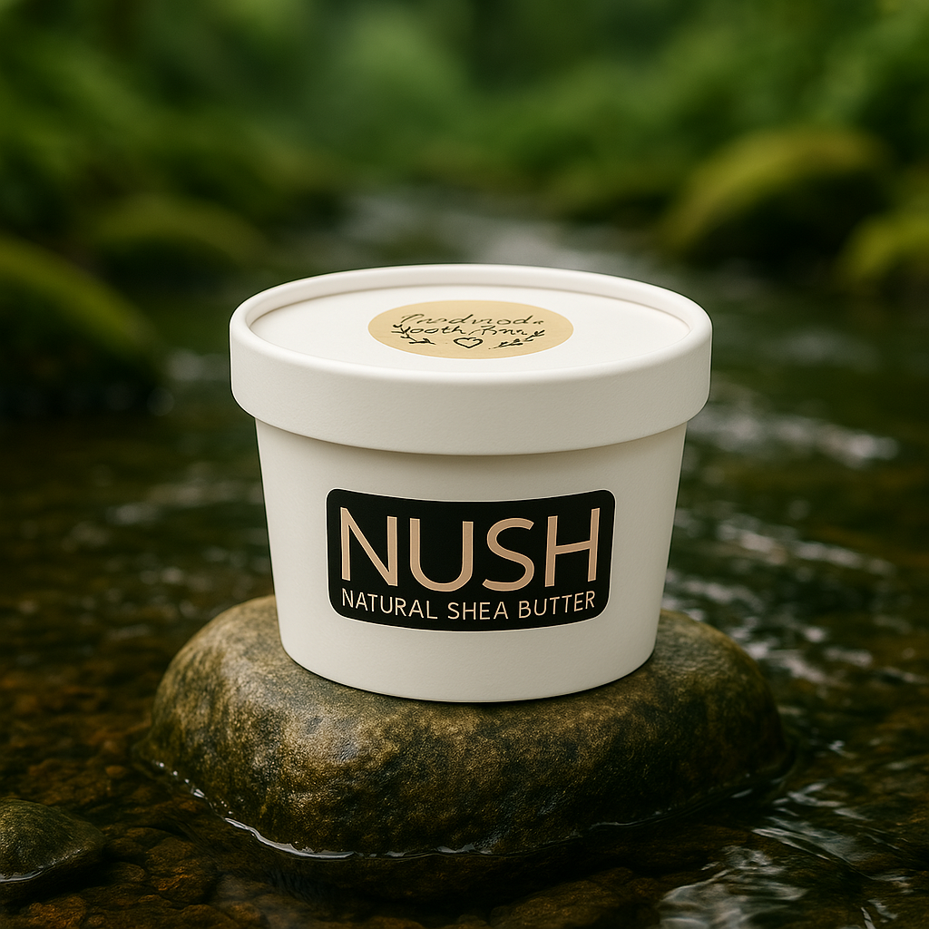 NUSH REFILL 2, natural and organic Shea Butter from Burkina-Faso, in disposable white paper jar, 200 grs