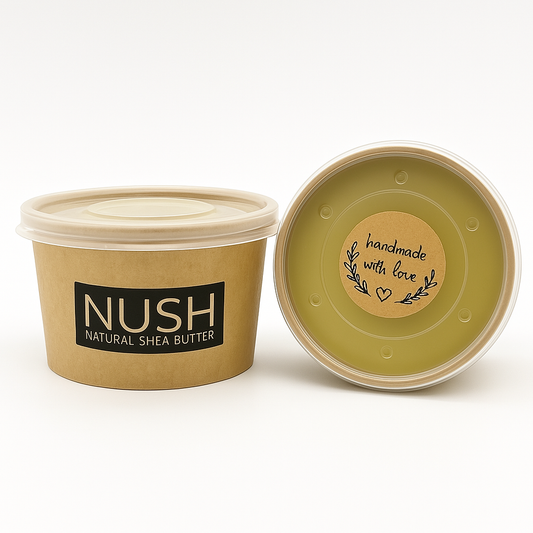 NUSH REFILL 1, natural and organic Shea Butter from Burkina-Faso, in Kraft paper disposable jar, 200 grs