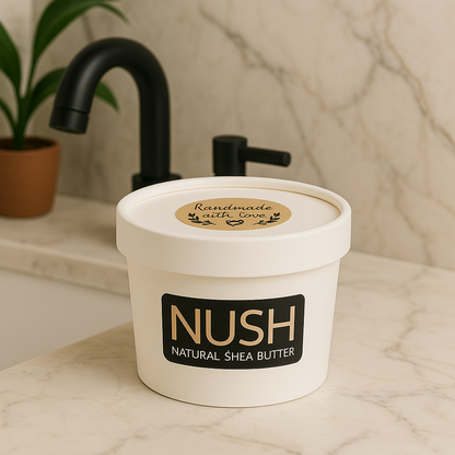 NUSH REFILL 2, natural and organic Shea Butter from Burkina-Faso, in disposable white paper jar, 200 grs
