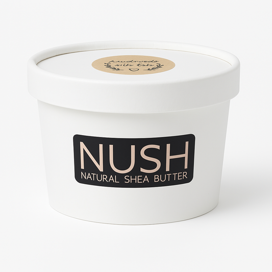 NUSH REFILL 2, natural and organic Shea Butter from Burkina-Faso, in disposable white paper jar, 200 grs