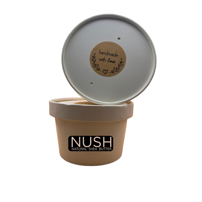 NUSH REFILL 2, natural and organic Shea Butter from Burkina-Faso, in disposable white Kraft jar, 200 grs
